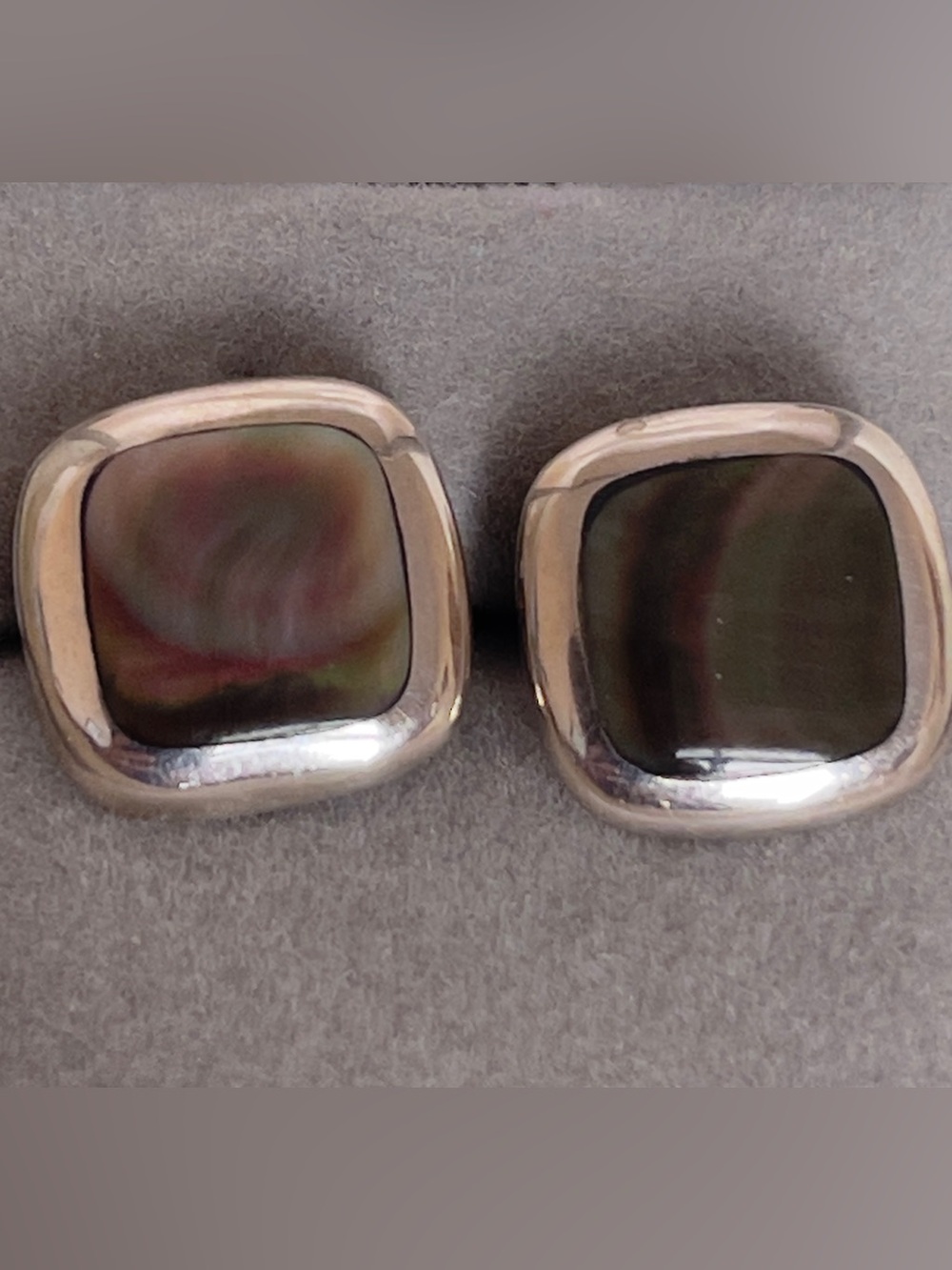 Vintage Sterling Silver Mother of Pearl Cushion Stud Earrings
